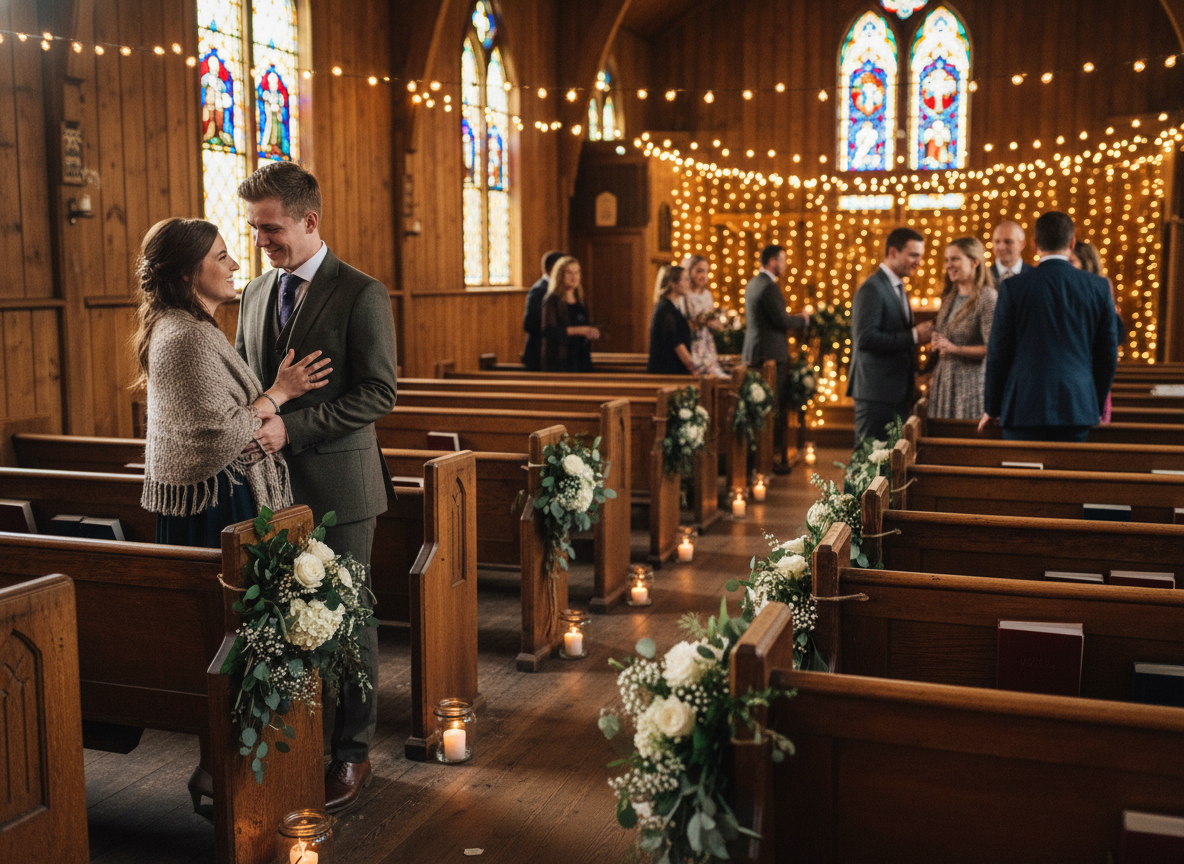 English Church in Cernobbio Lake Como interior set for a wedding ceremony