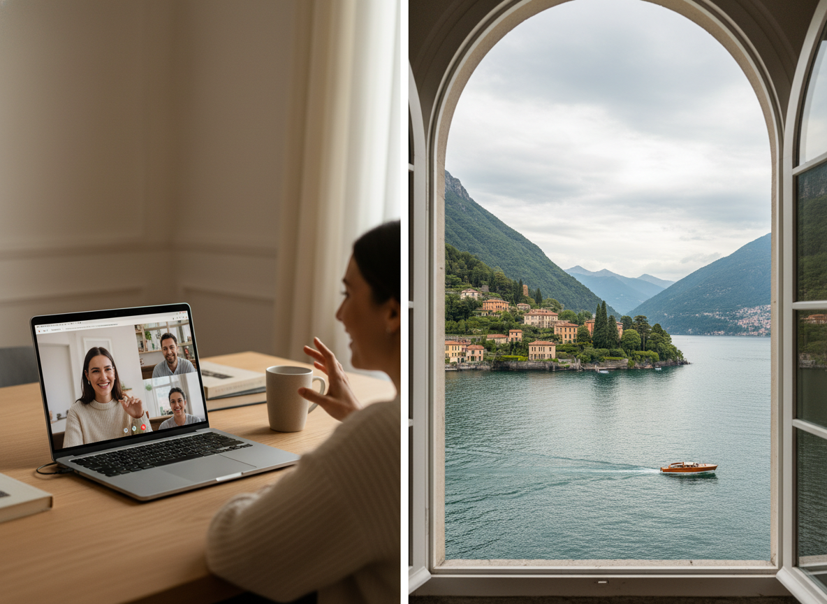 KissMe Como wedding planning consultation on a video call with an international couple