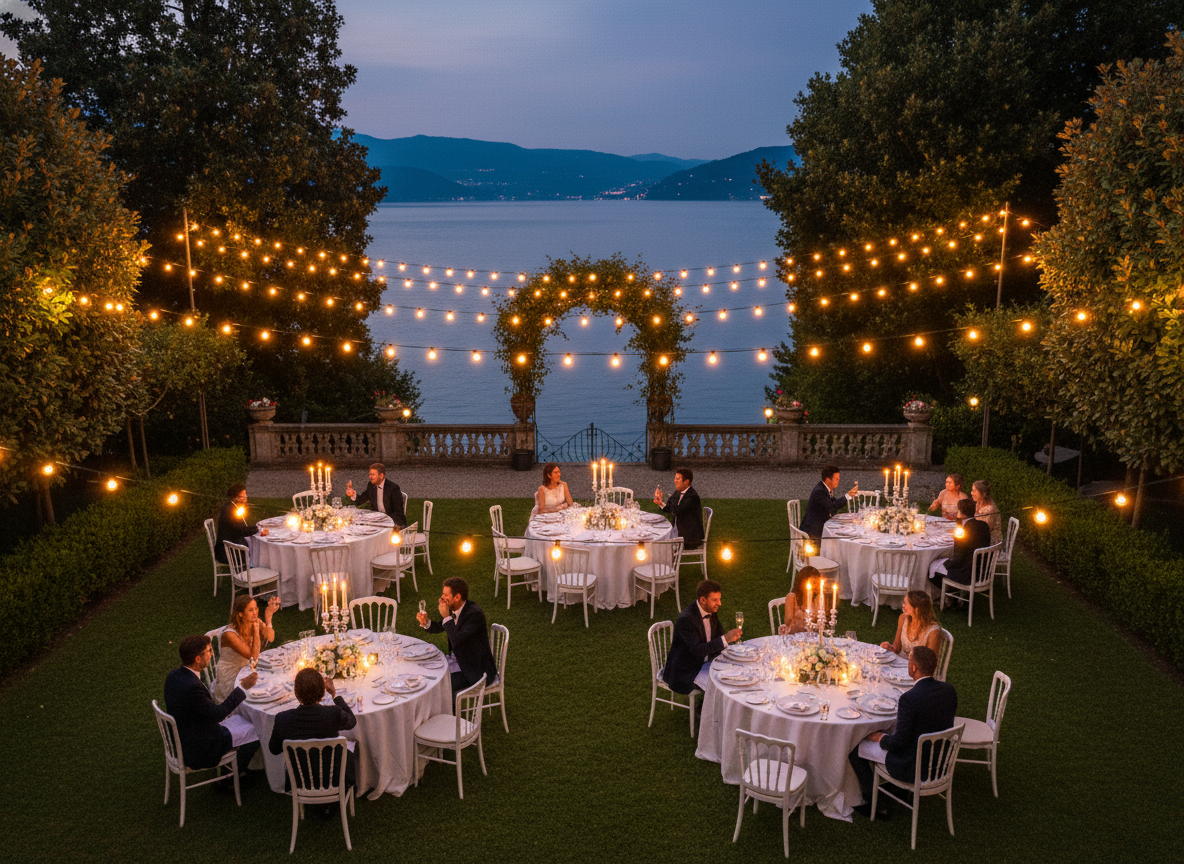 Private villa exclusive buyout for a luxury Lake Como wedding with garden reception setup