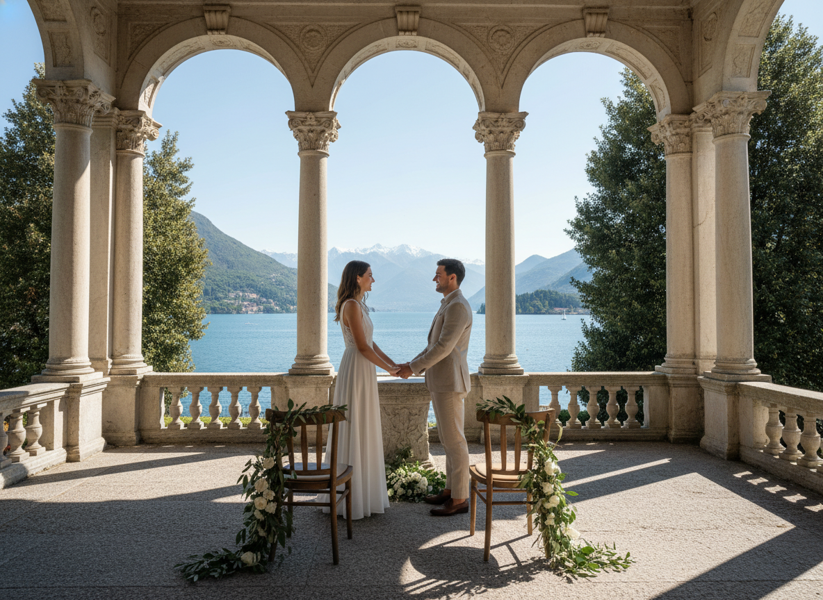Historic FAI palazzo loggia on Lake Como set for a symbolic wedding ceremony