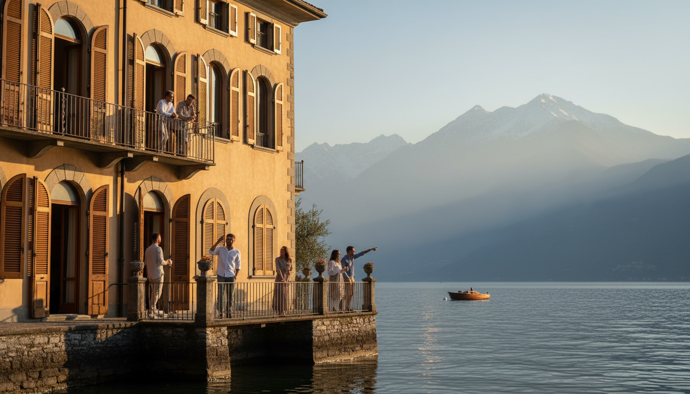 Lake Como wedding venue with guest rooms overlooking the lake at sunrise